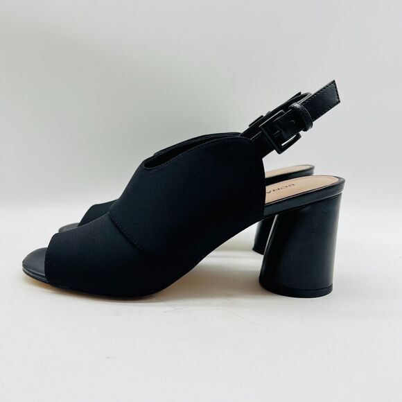 Donald Pliner Womens 7 Black Microfiber Heels Stacked Sandals Slingback Shoes - Picture 2 of 13